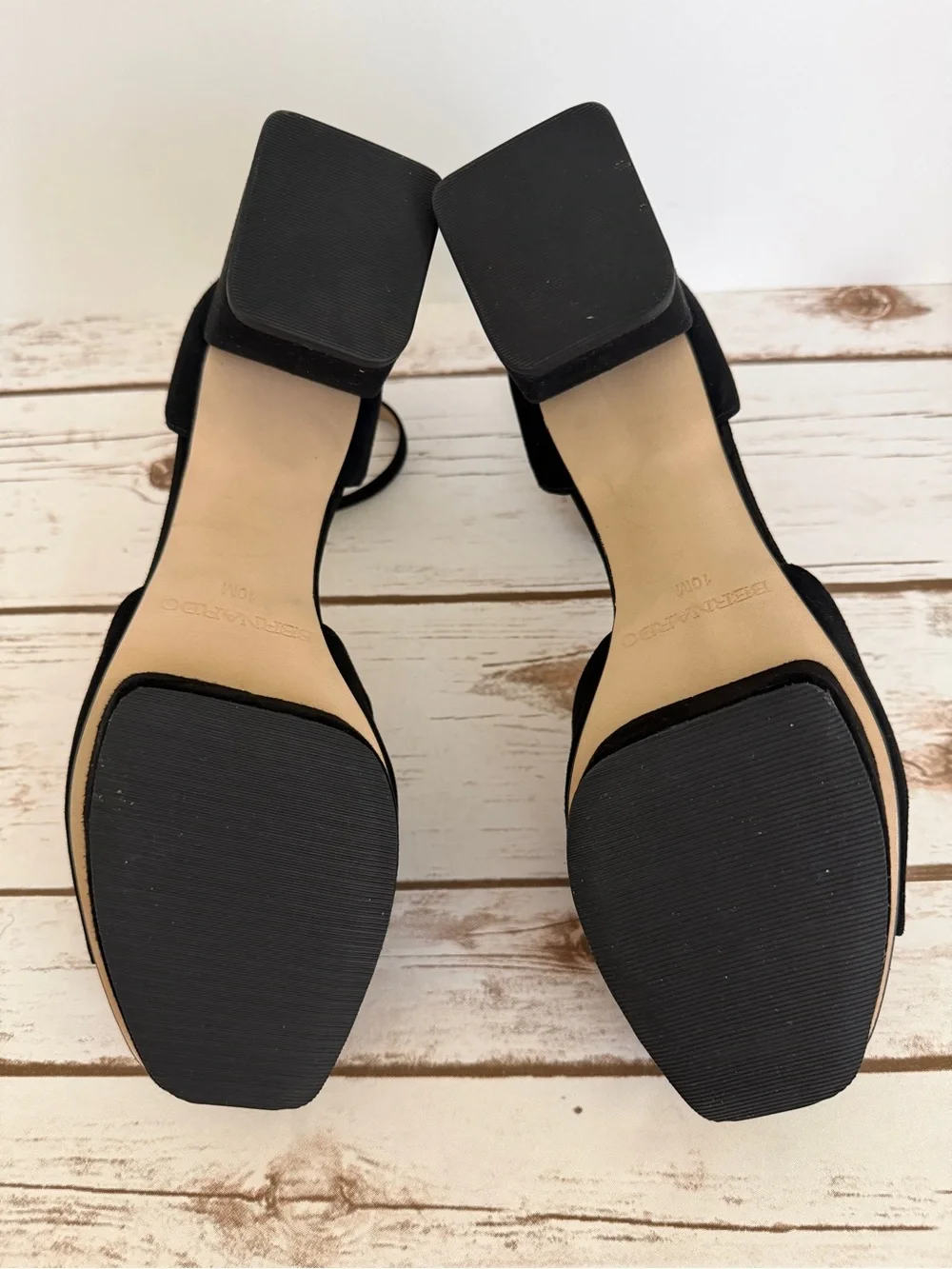 Bernardo Raleigh  Black Suede Platform Block Heel Ankle Strap Sandal